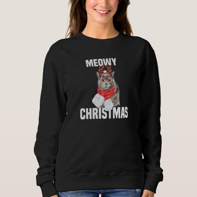 Camiseta Cute Chartreux Cat with Reindeer Costume Meowy Chr (Frente)