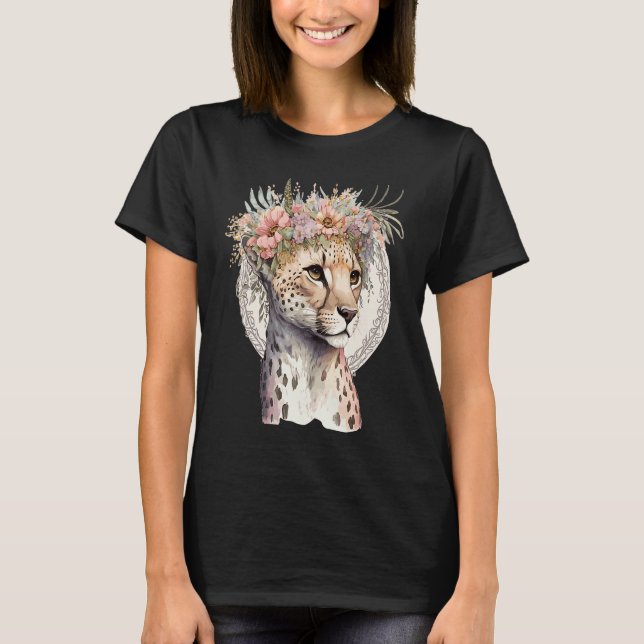 Camiseta Cute Cheetah Flower Crown Boho Aesthetic (Frente)
