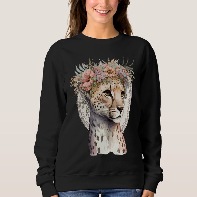 Camiseta Cute Cheetah Flower Crown Boho Aesthetic (Frente)