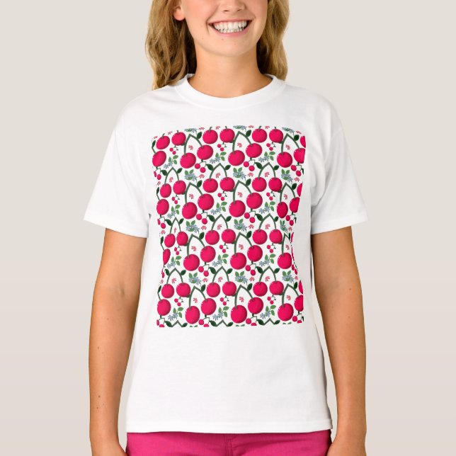 Camiseta Cute Cherry  Pattern, Glossy Kawaii Fruit (Frente)