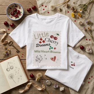 Camiseta Cute Cherry Pattern Mint Green Cottagecore