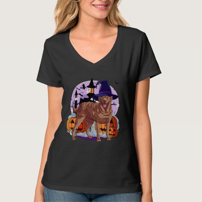 Camiseta Cute Chesapeake Bay Retriever Halloween Witch Pump (Frente)