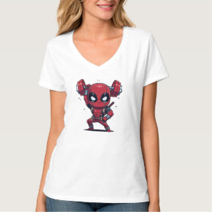 Camiseta Cute Chibi Deadpool Levantando Haltere   