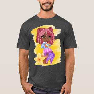 Camiseta Cute Chibi Gacha Style Fashion Brown Girl with Flo