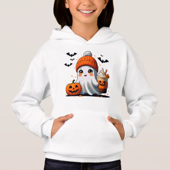 Camiseta Cute Chibi Ghost with Beanie and Iced Coffee - Aut (Frente)