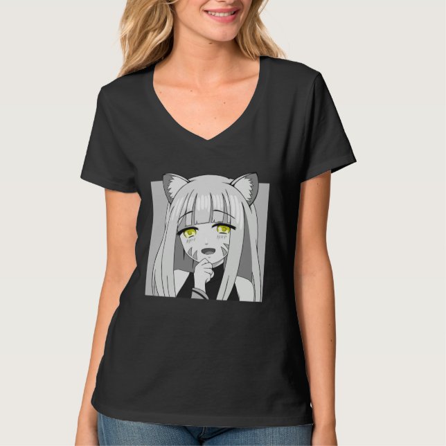 Camiseta Cute Chibi Neko Girl with Smug Smile (Frente)