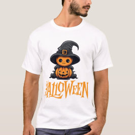 Camiseta Cute Chibi Pumpkin Witch Hat Halloween Graphic