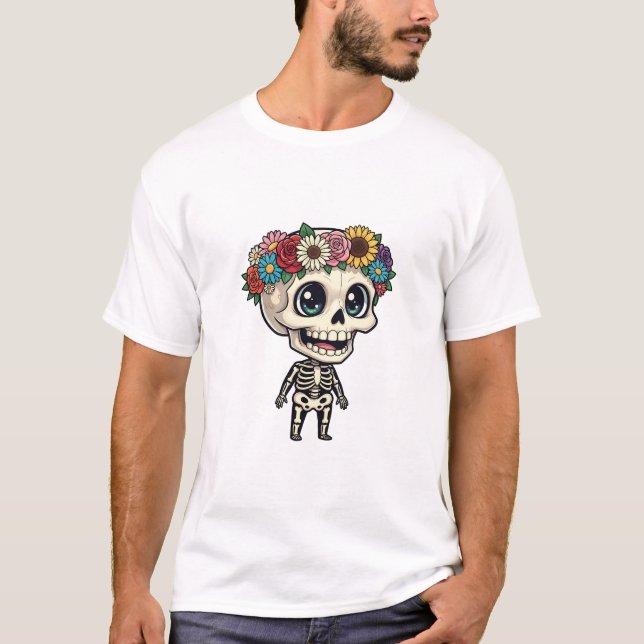 Camiseta Cute Chibi Skeleton Character Wearing Colorful (Frente)