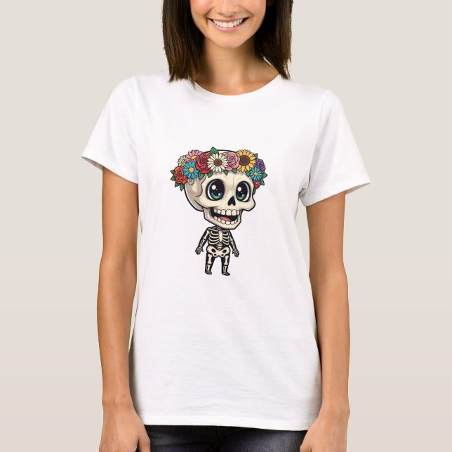 Camiseta Cute Chibi Skeleton Character Wearing Colorful (Frente)