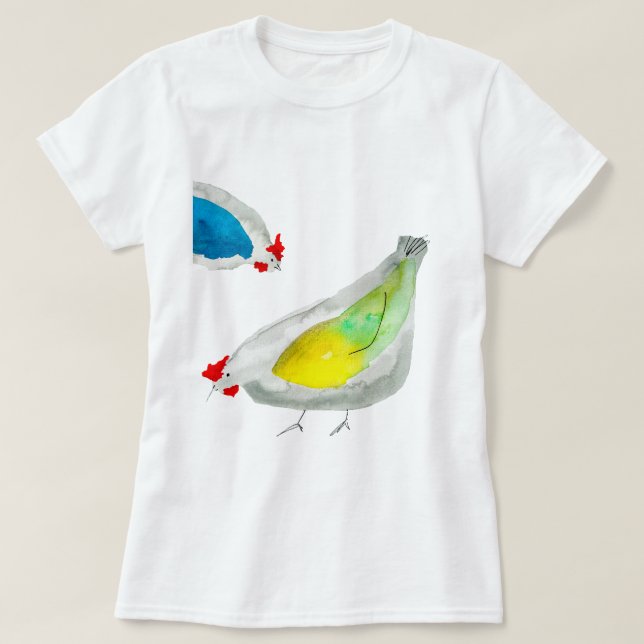 Camiseta Cute chickens watercolor (Frente do Design)