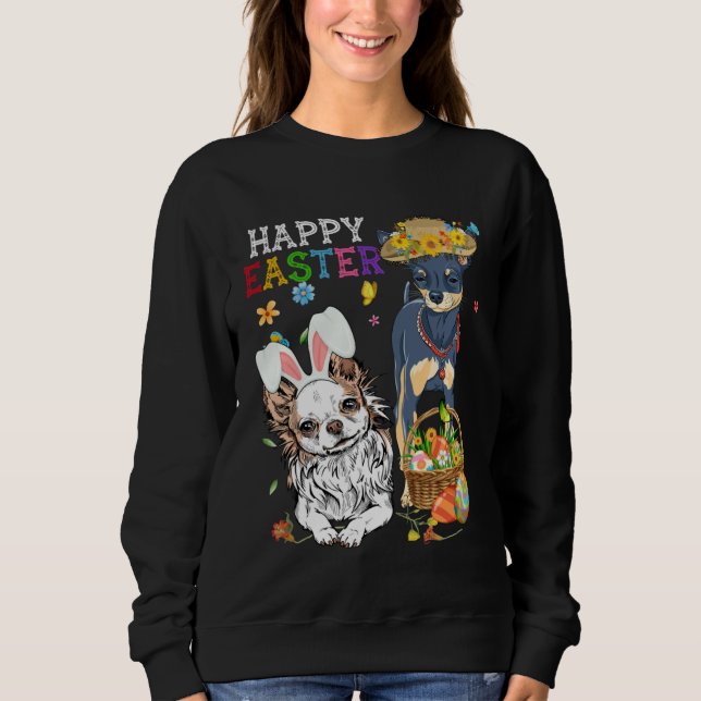 Camiseta Cute Chihuahua Dogs With Easter Egg Basket Easter  (Frente)