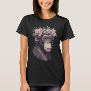 Camiseta Cute Chimp Chimpanzé Coroa de Flor Floral Macaco