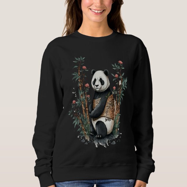 Camiseta Cute Chinese Style Panda beautiful Flowers (Frente)