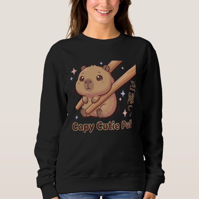 Camiseta Cute Chopstick Kawaii Cutie Puff Capybara Meme (Frente)