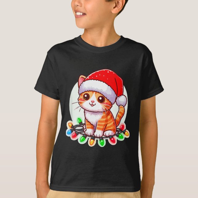 Camiseta Cute Christmas Cat In Santa Hat  (Frente)