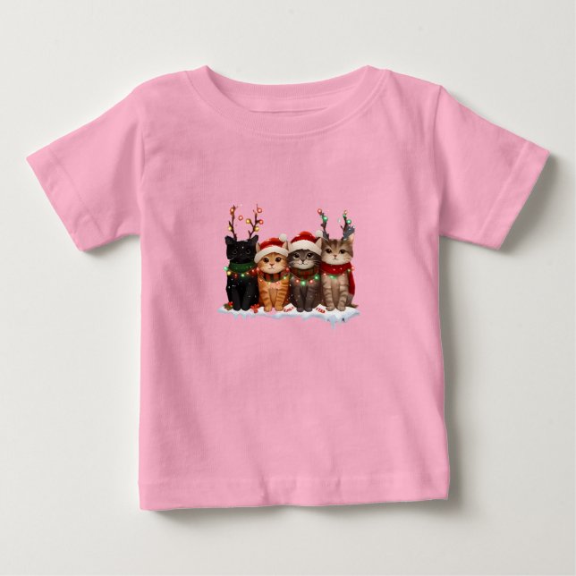 Camiseta Cute Christmas Cats Illustration – Festive Kittens (Frente)