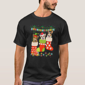 Camiseta Cute Christmas Corgi In Sock Xmas Reindeer Santa E