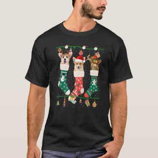 Camiseta Cute Christmas Corgi In Sock Xmas Reindeer Santa E