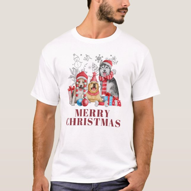 Camiseta 🐶 Cute Christmas Dogs with Gifts – Festive Merry  (Frente)
