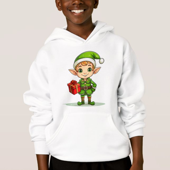 Camiseta Cute Christmas Elf with Gift – Holiday Hoodie (Frente)
