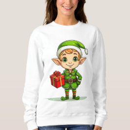 Camiseta Cute Christmas Elf with Gift – Holiday Sweatshirt