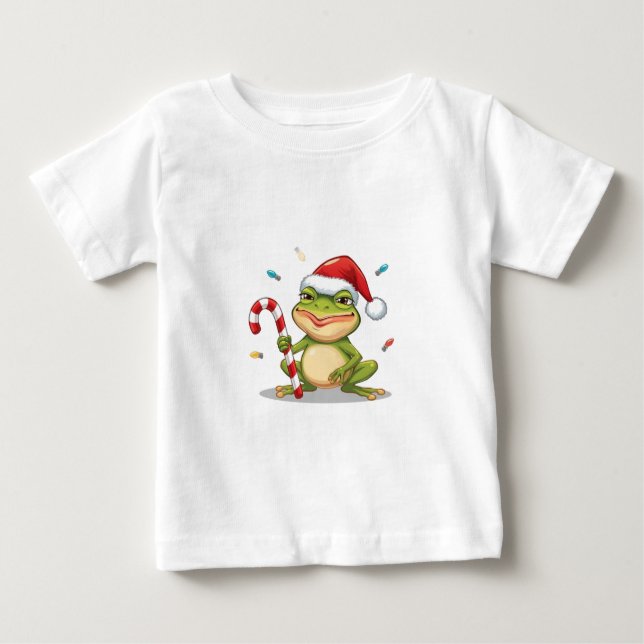 Camiseta Cute Christmas Frog With Candy Cane - Funny Holida (Frente)