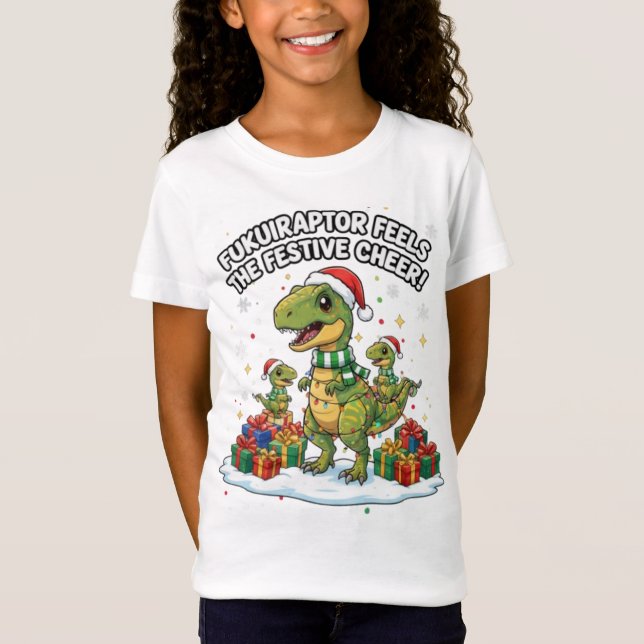Camiseta Cute Christmas Fukuiraptor Family – Festive Dino C (Frente)