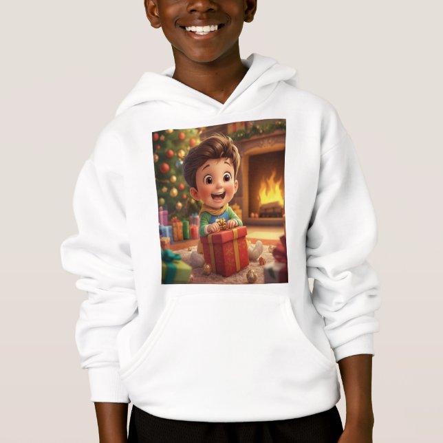 Camiseta Cute Christmas Gift Opening Cartoon Kid Hoodie – H (Frente)