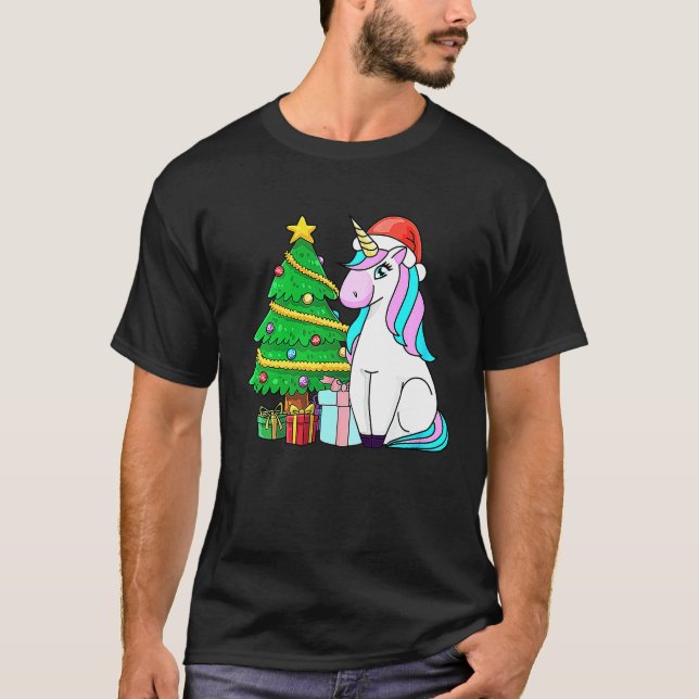 Camiseta Cute Christmas Girls Women Xmas Unicorn Santa Chri (Frente)