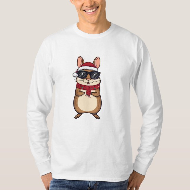 Camiseta Cute Christmas Hamster in Holiday Outfit (Frente)