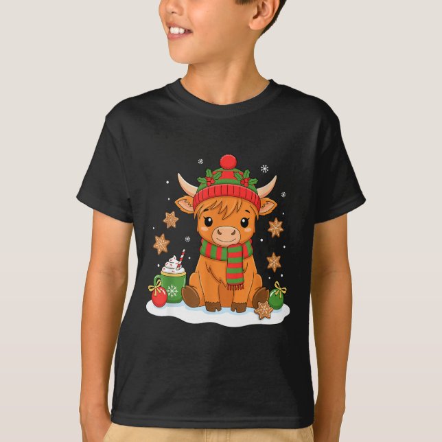 Camiseta Cute Christmas Highland Cow Lover Xmas Women Farm  (Frente)