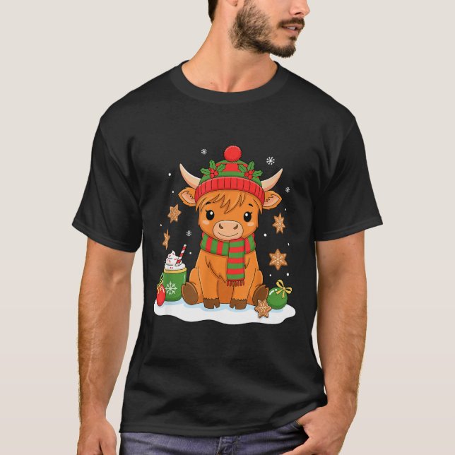 Camiseta Cute Christmas Highland Cow Lover Xmas Women Farm  (Frente)