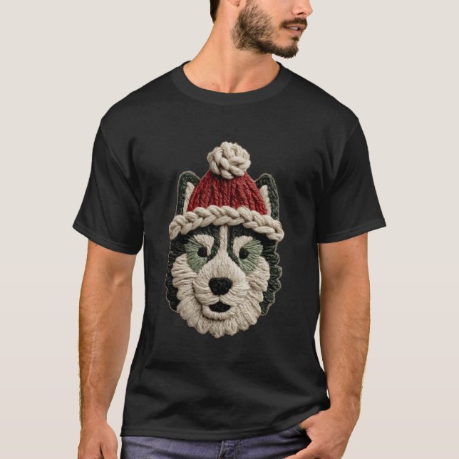 Camiseta Cute Christmas Husky Dog with Santa Hat Winter Aes (Frente)