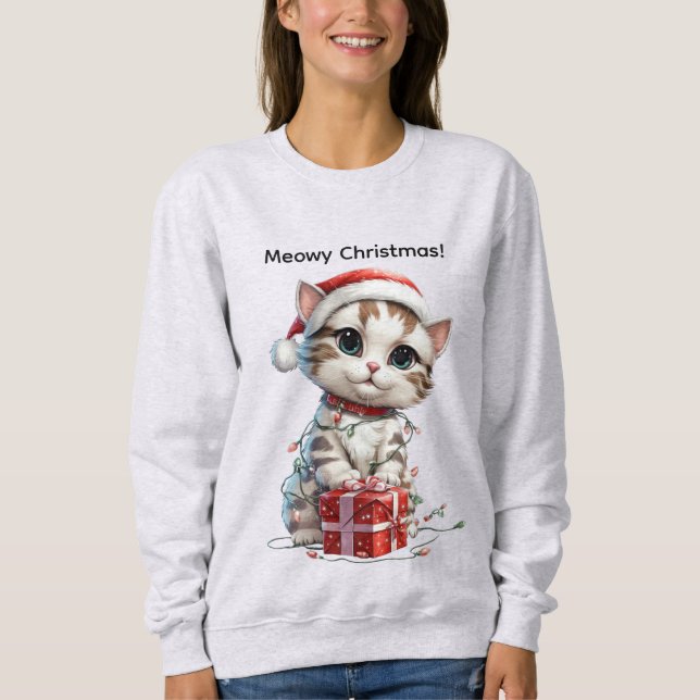 Camiseta Cute Christmas Kitten on Gift Box (Frente)