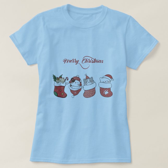 Camiseta Cute Christmas Kitties (Frente do Design)
