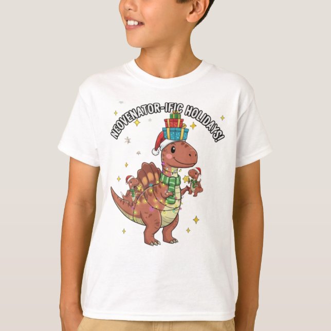 Camiseta Cute Christmas Neovenator Family – Festive Dino Ho (Frente)