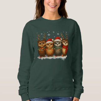 Camiseta Cute Christmas Owls with Santa Hats & Reindeer