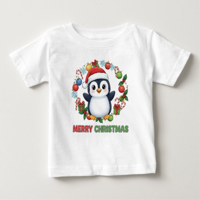 Camiseta Cute Christmas Penguin Illustration (Frente)