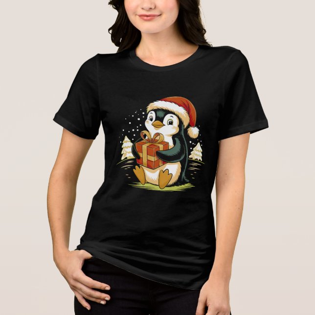 Camiseta Cute Christmas Penguin with Gift Box (Frente)