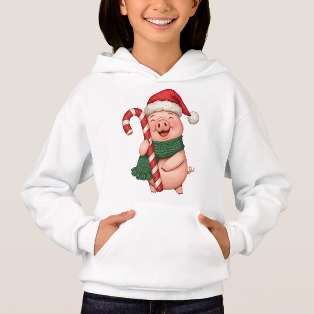 Camiseta Cute Christmas Pig Kids Hoodie (Frente)