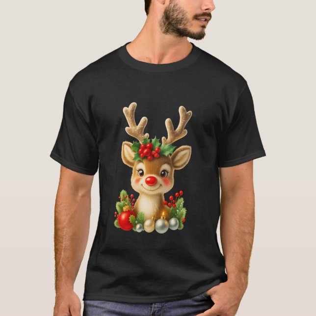 Camiseta Cute Christmas Reindeer 3D Illustration | Holiday  (Frente)