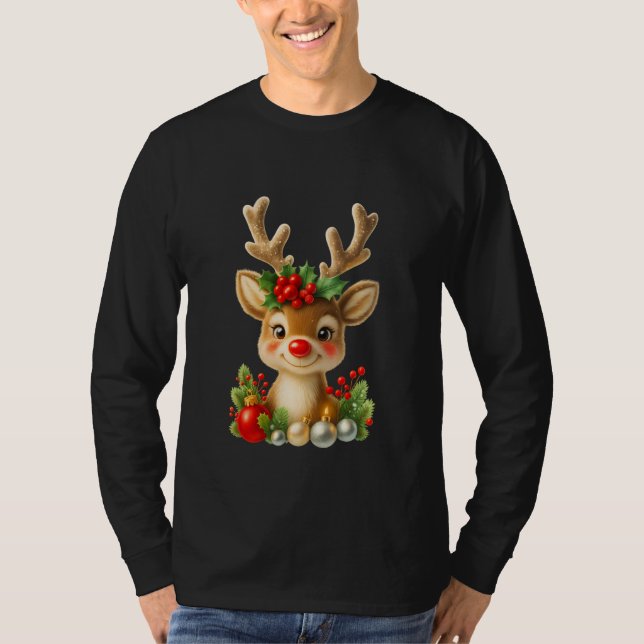 Camiseta Cute Christmas Reindeer 3D Illustration | Holiday  (Frente)