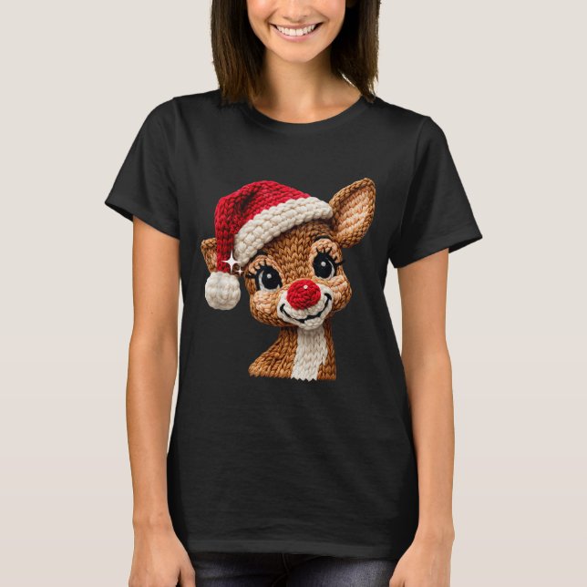 Camiseta Cute Christmas Reindeer Crocheting Funny Gift Men, (Frente)