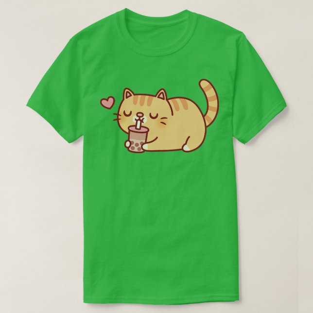 Camiseta Cute Chubby Orange Tabby Cat ama Boba Tea (Frente do Design)