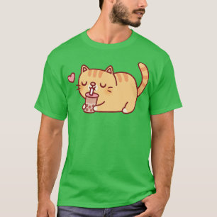Camiseta Cute Chubby Orange Tabby Cat ama Boba Tea