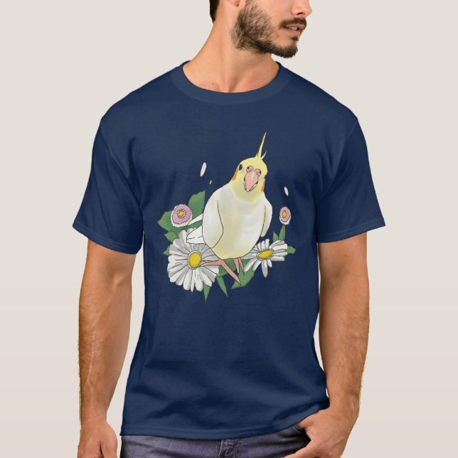 Camiseta Cute Cockatiel Floral Illustration (Frente)