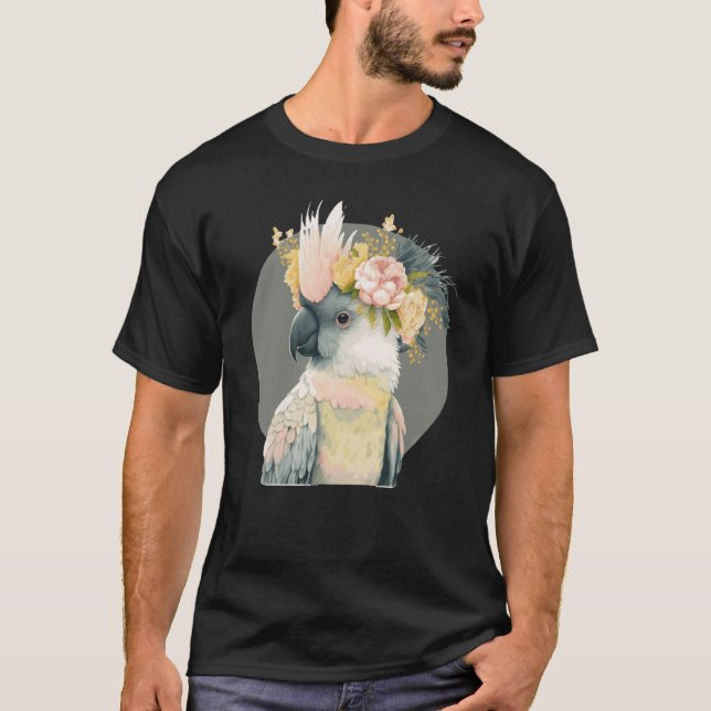 Camiseta Cute Cockatoo Parrot Bird Flower Crown Pet Birds (Frente)
