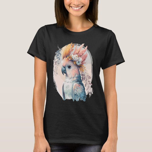 Camiseta Cute Cockatoo Parrot Bird Flower Crown Pet Birds (Frente)