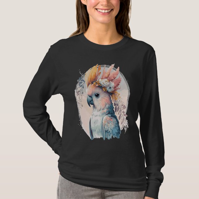 Camiseta Cute Cockatoo Parrot Bird Flower Crown Pet Birds (Frente)