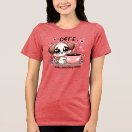 Camiseta Cute Coffee Puppy Flowers Kawaii Art Gift